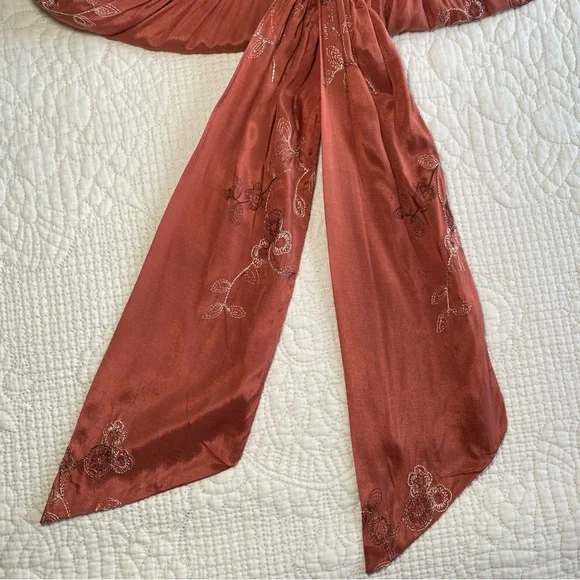 FREE PEOPLE NWT Rose/tyrie Wide Long Sleeve Ruffle V-neck Romper  Small - Picture 7 of 13